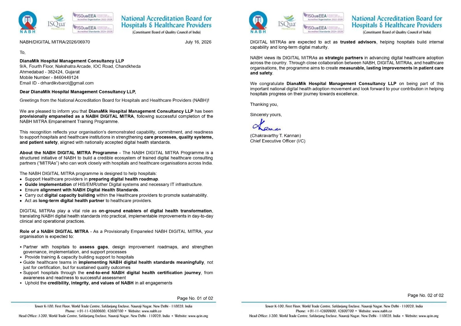 NABH DIGITAL MITRA Empanelment 2026