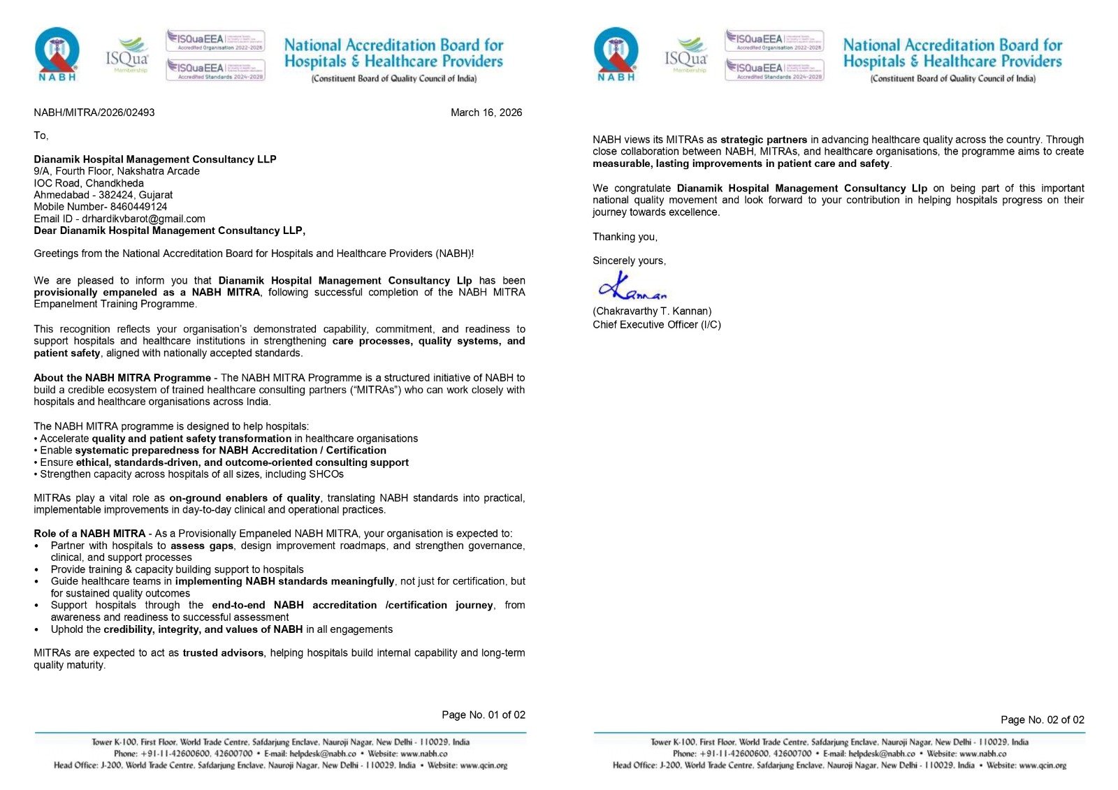 NABH MITRA Empanelment 2026